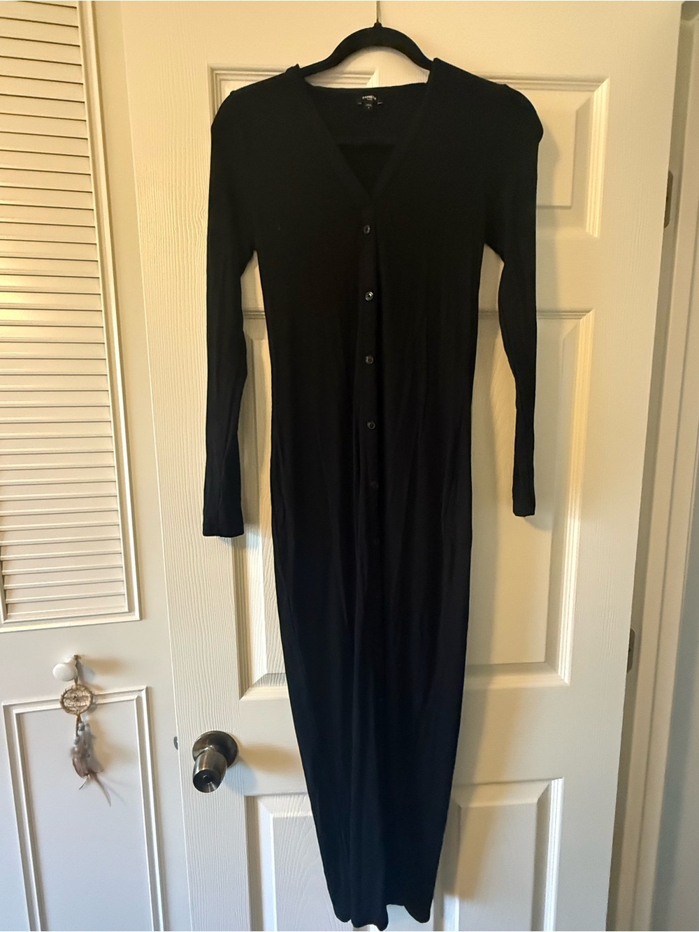 Express Black Long-Sleeve Button-Front Maxi Dress